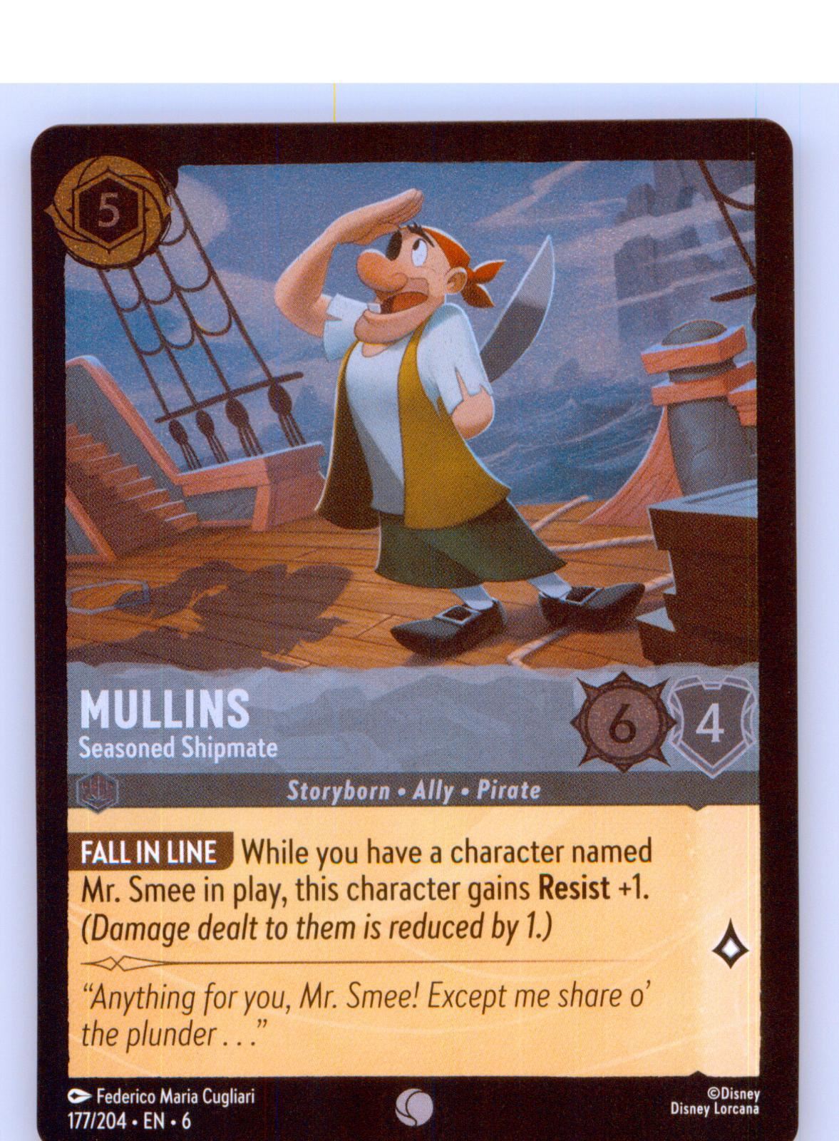 Mullins - Seasoned Shipmate 177/204 Common Azurite Sea Lorcana Cold Foil NM/M