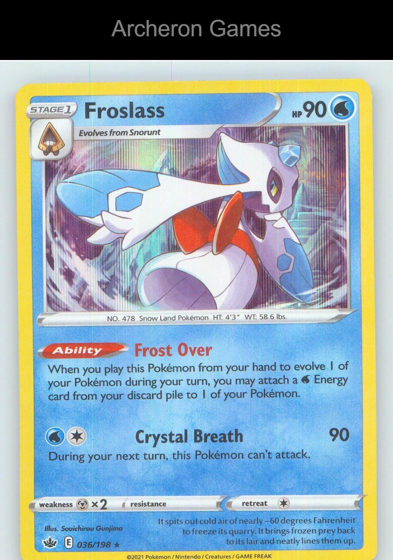 Pokemon Card Froslass CRE 036/198 HOLO R Chilling Reign