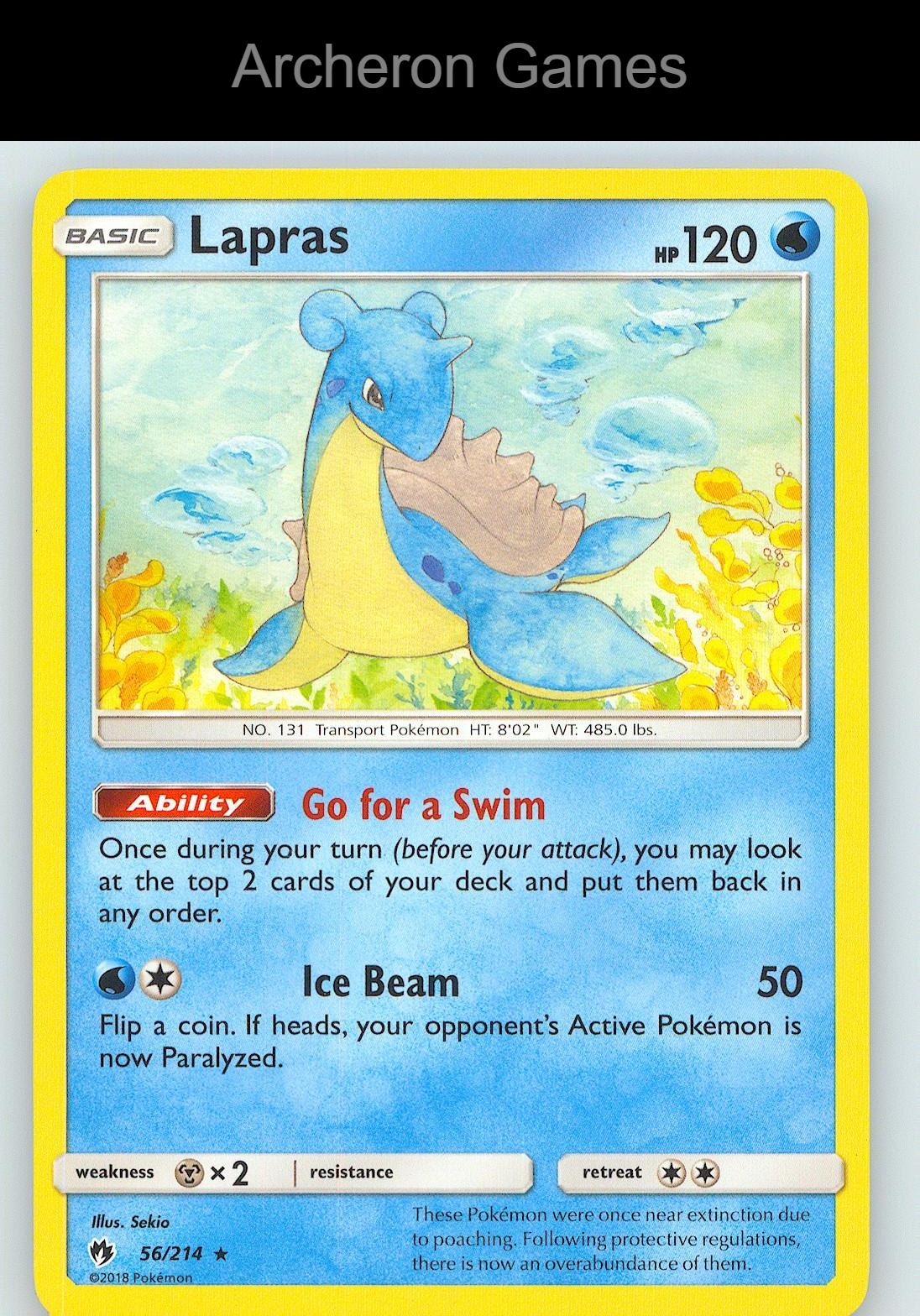 Pokemon Card Lapras LOT 56/214 R Lost Thunder