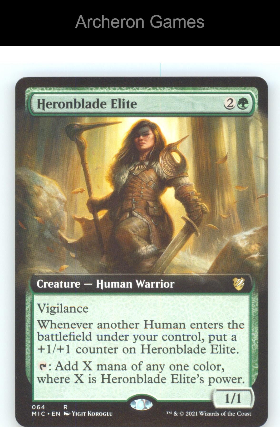 Heronblade Elite (Extended Art) MIC 64 R MTG Card NM/EX+