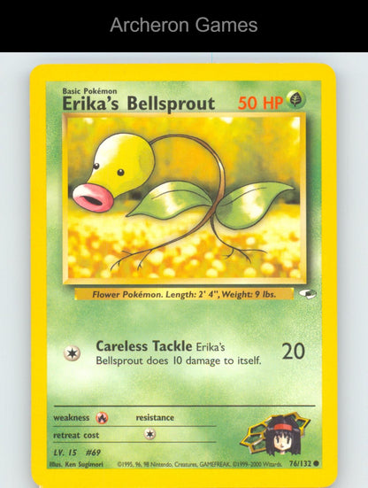 Pokemon Card Erika's Bellsprout G1 76/132 C Gym Heroes Unlimited