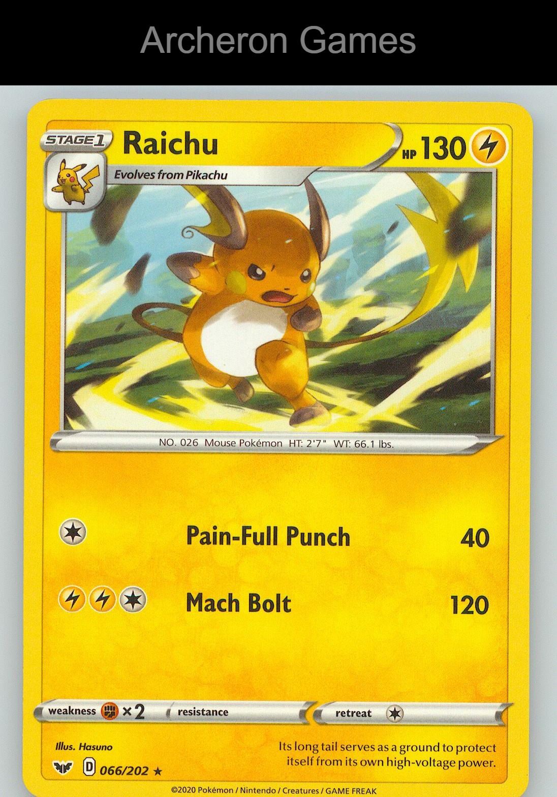Pokemon Card Raichu SSH 066/202 R Sword & Shield