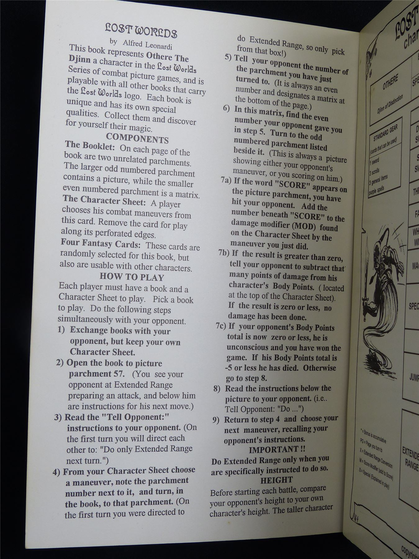 Lost Worlds Fantasy Combat Book Game: Othere Djinn of Destruction Booklet - Nova Rules Booklet #2W1