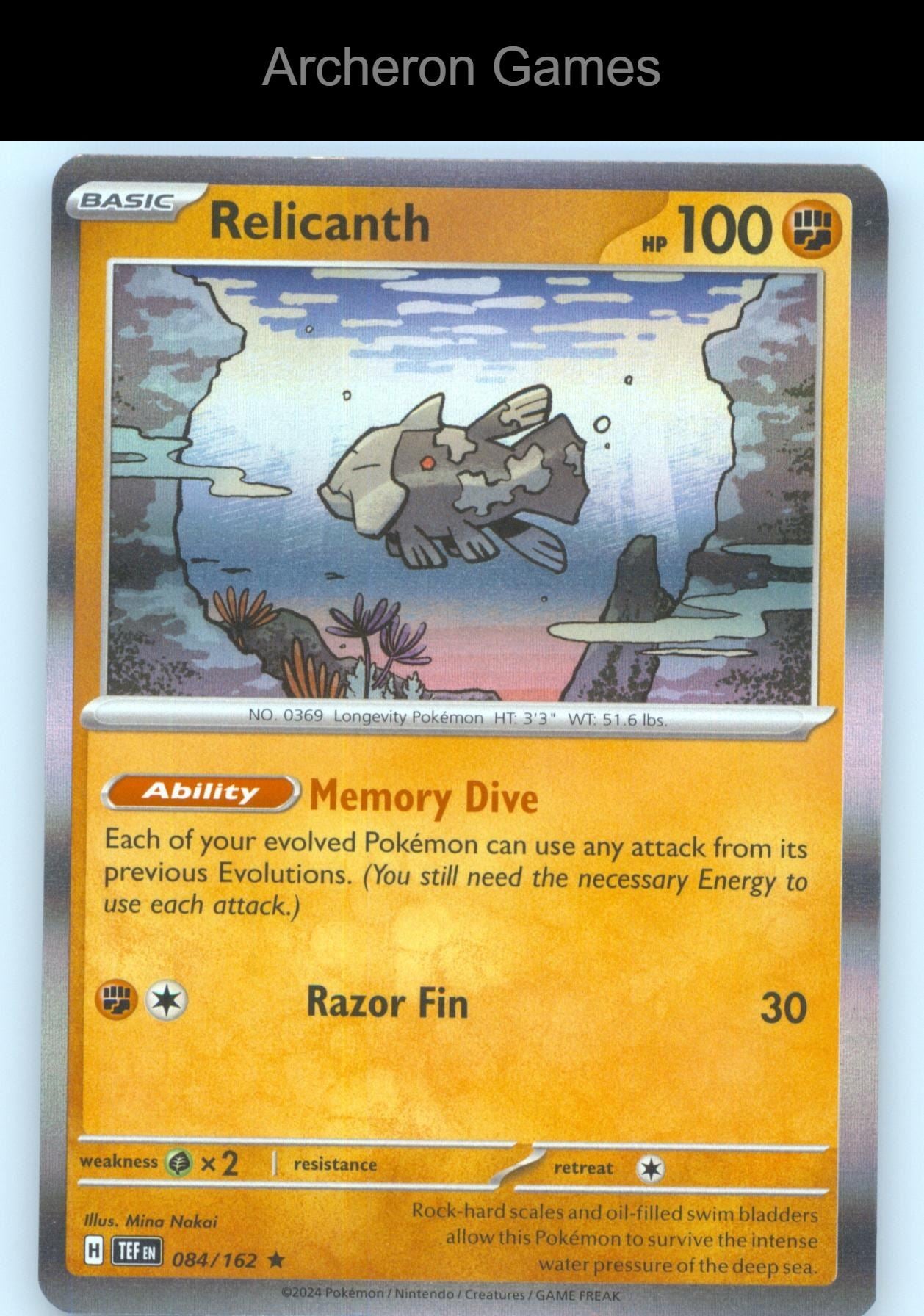 Pokemon Card Relicanth TEF 084/162 R Temporal Forces Holo