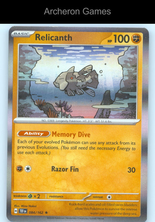 Pokemon Card Relicanth TEF 084/162 R Temporal Forces Holo