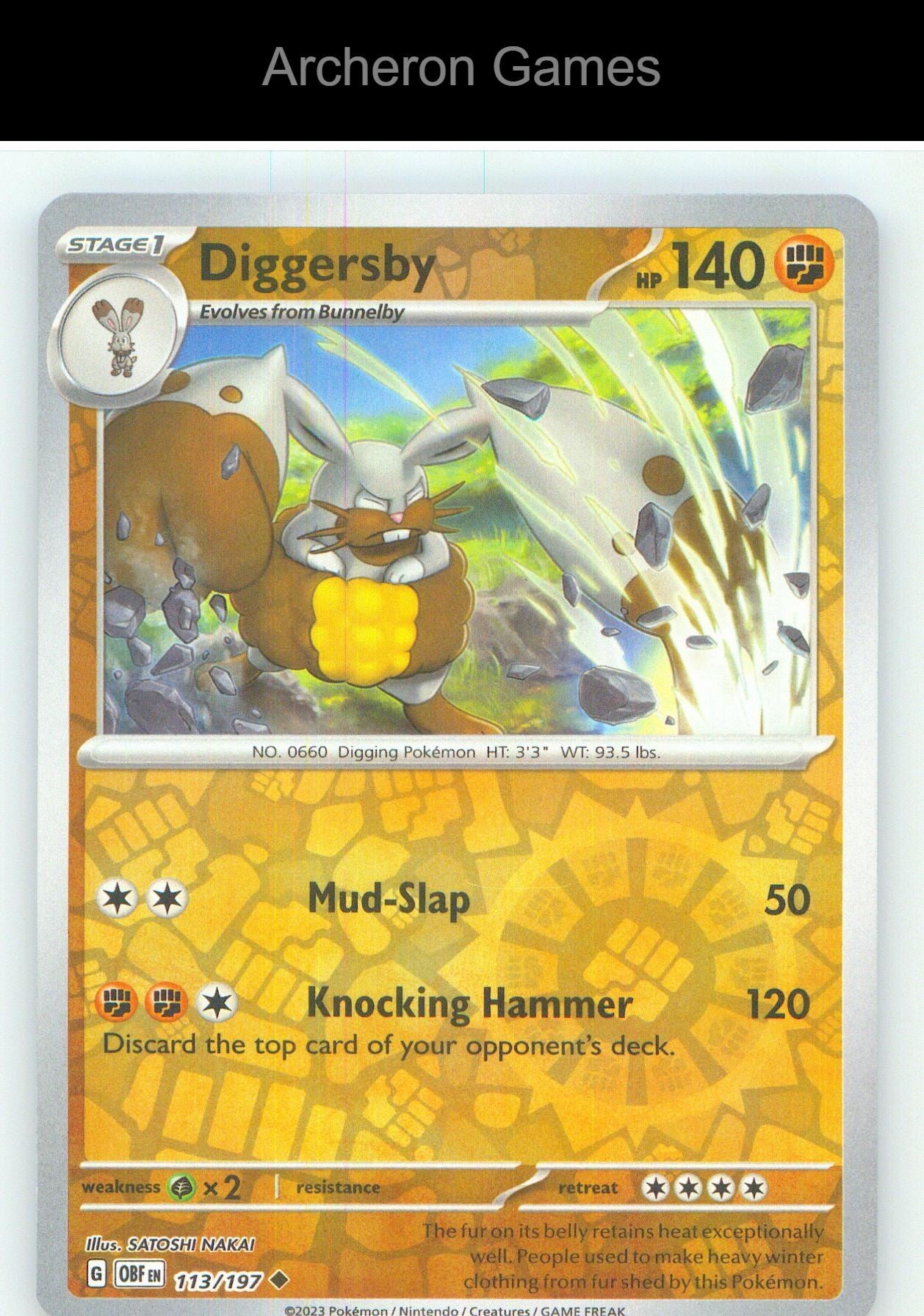 Pokemon Card Diggersby OBF 113/197 UC Obsidian Flames Reverse Holo