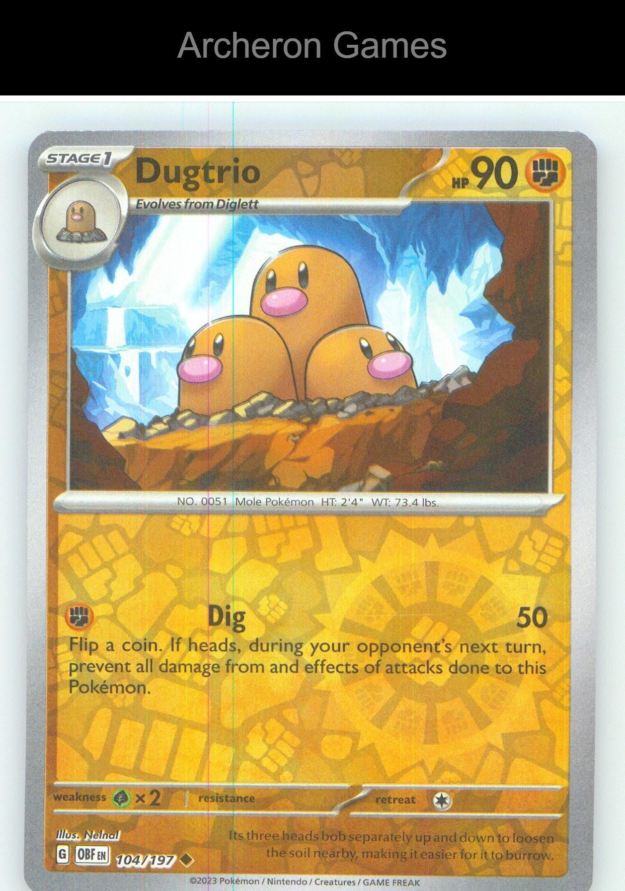Pokemon Card Dugtrio OBF 104/197 UC Obsidian Flames Reverse Holo