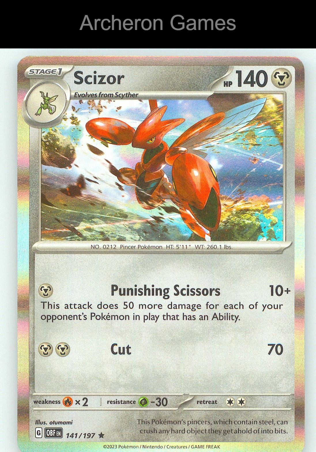 Pokemon Card Scizor OBF 141/197 R Obsidian Flames Holo