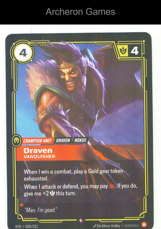 Draven - Vanquisher SFD 020/221 R Spiritforged Riftbound Card Foil