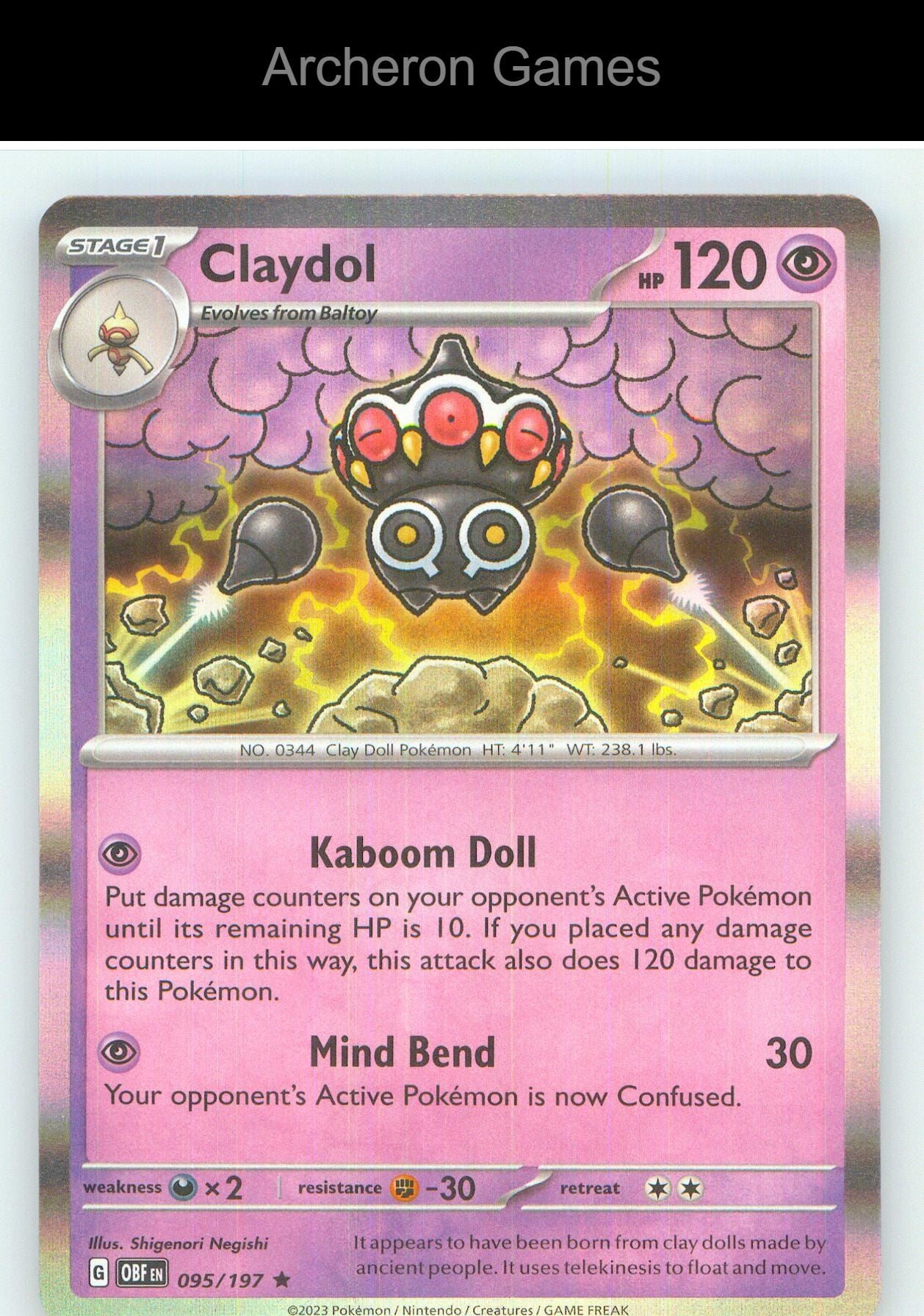 Pokemon Card Claydol OBF 095/197 R Obsidian Flames Holo