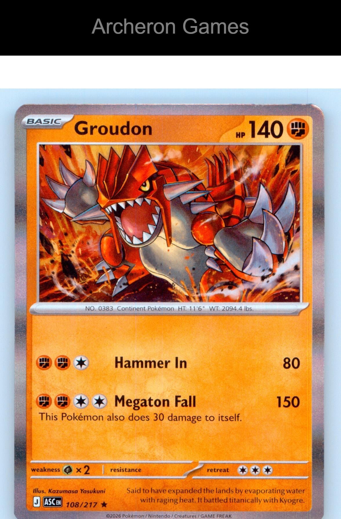 Pokemon Card Groudon ASC 108/217 R Ascended Heroes Holo