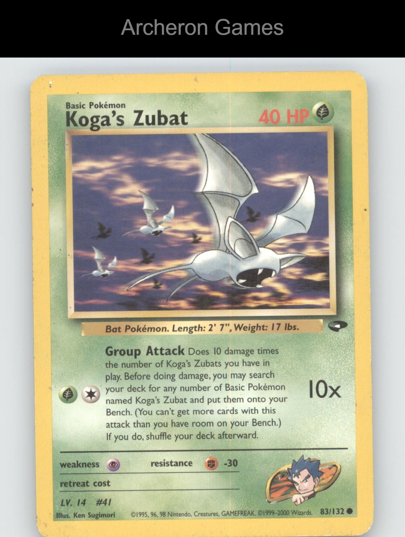 Pokemon Card Koga's Zubat G2 83/132 C Gym Challenge Unlimited