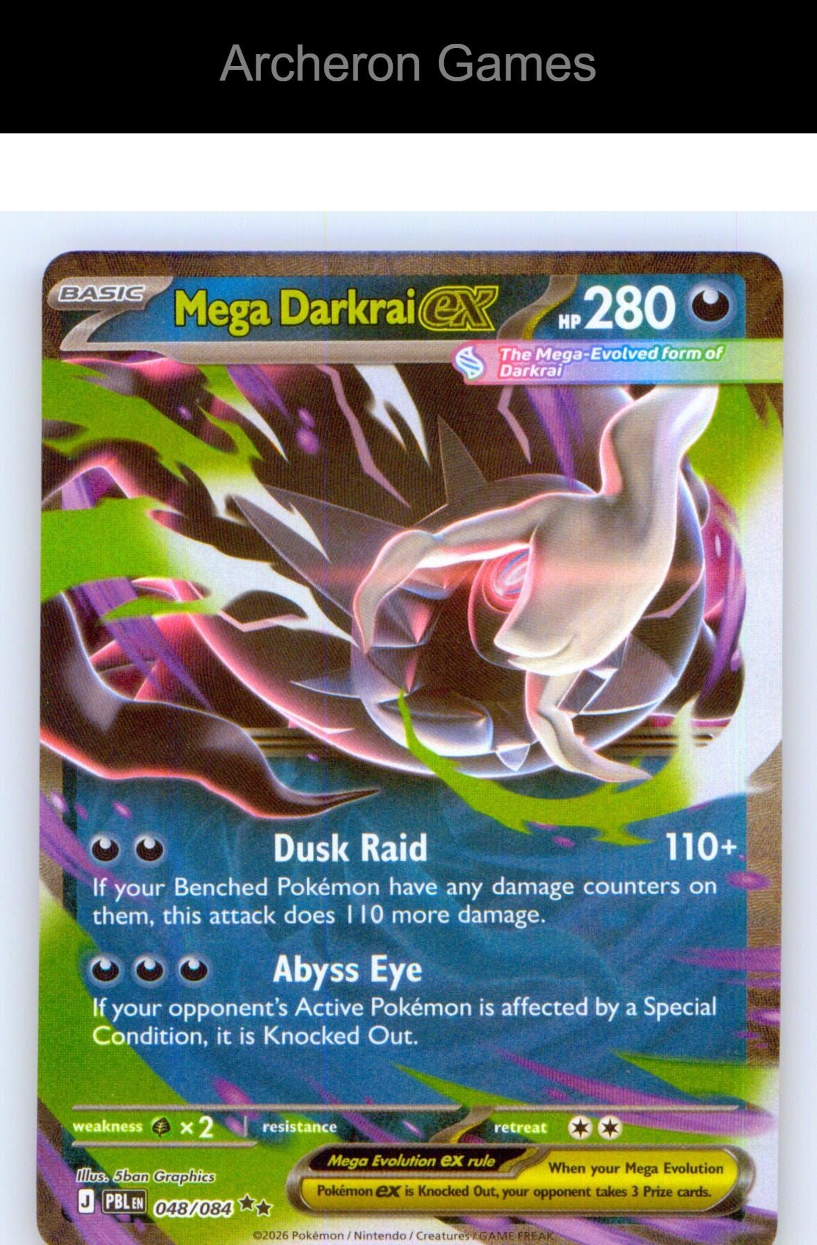 Pokemon Card Mega Darkrai ex ME05 048/084 Double Rare Pitch Black Holo