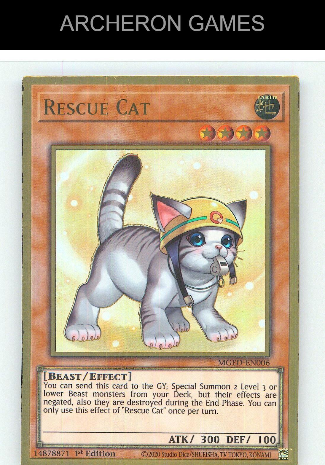 Rescue Cat (Alternate Art) Premium Gold Rare YUGIOH Card 1st Edition