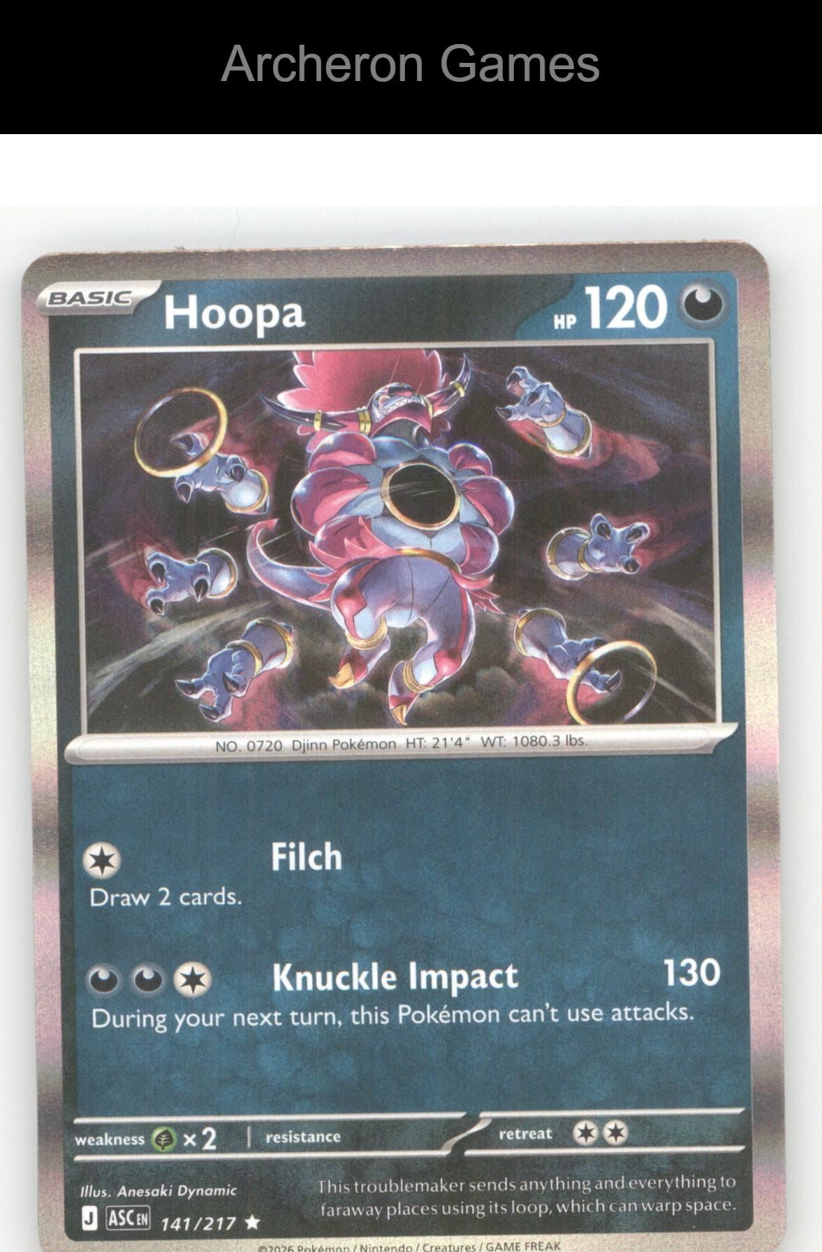 Pokemon Card Hoopa ASC 141/217 R Ascended Heroes Holo