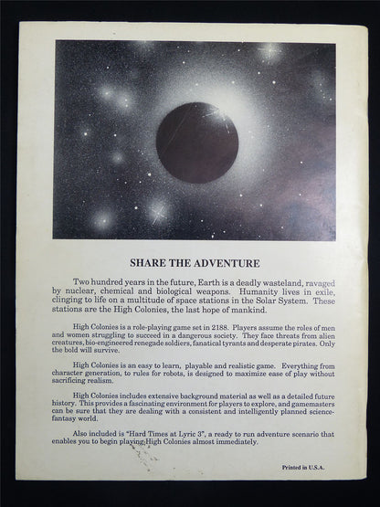 High Colonies Science Fiction Role Playing - Waterford Roleplay Softback #2VO