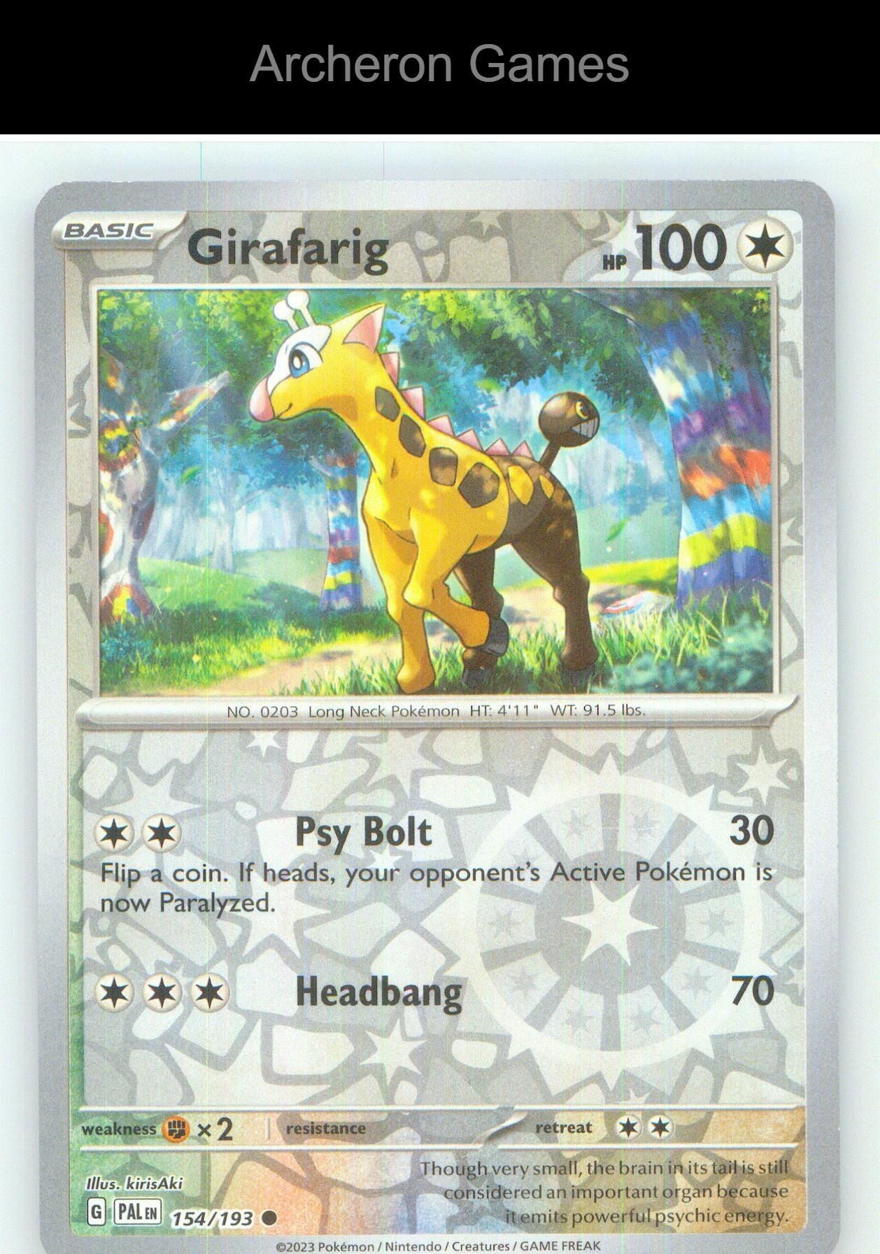Pokemon Card Girafarig PAL 154/193 C Paldea Evolved Reverse Holo