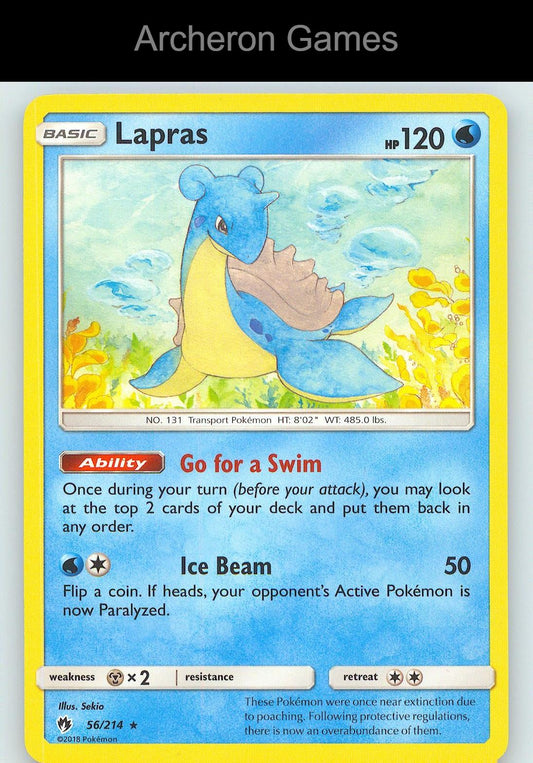 Pokemon Card Lapras LOT 56/214 R Lost Thunder
