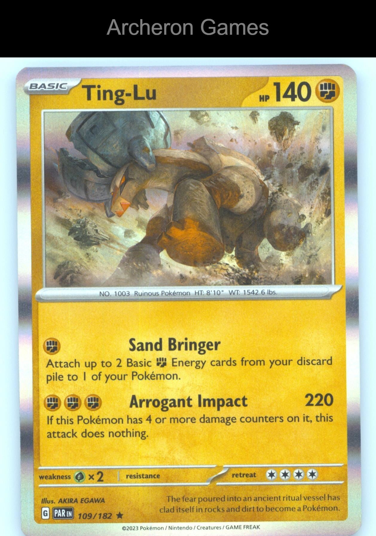 Pokemon Card Ting-Lu PAR 109/182 R Paradox Rift Holo