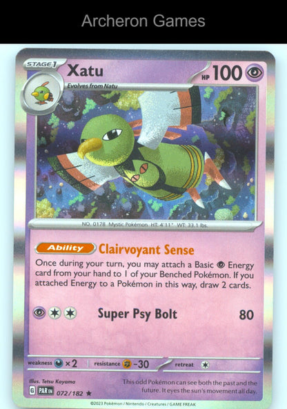 Pokemon Card Xatu PAR 072/182 R Paradox Rift Holo