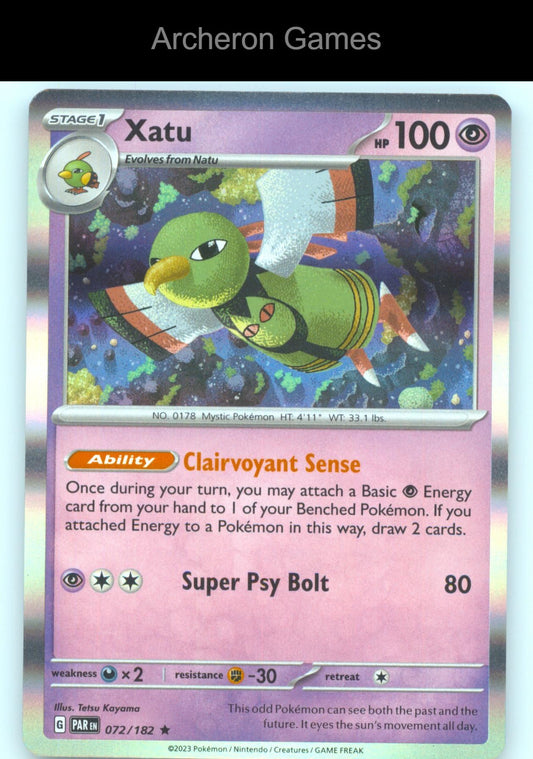 Pokemon Card Xatu PAR 072/182 R Paradox Rift Holo