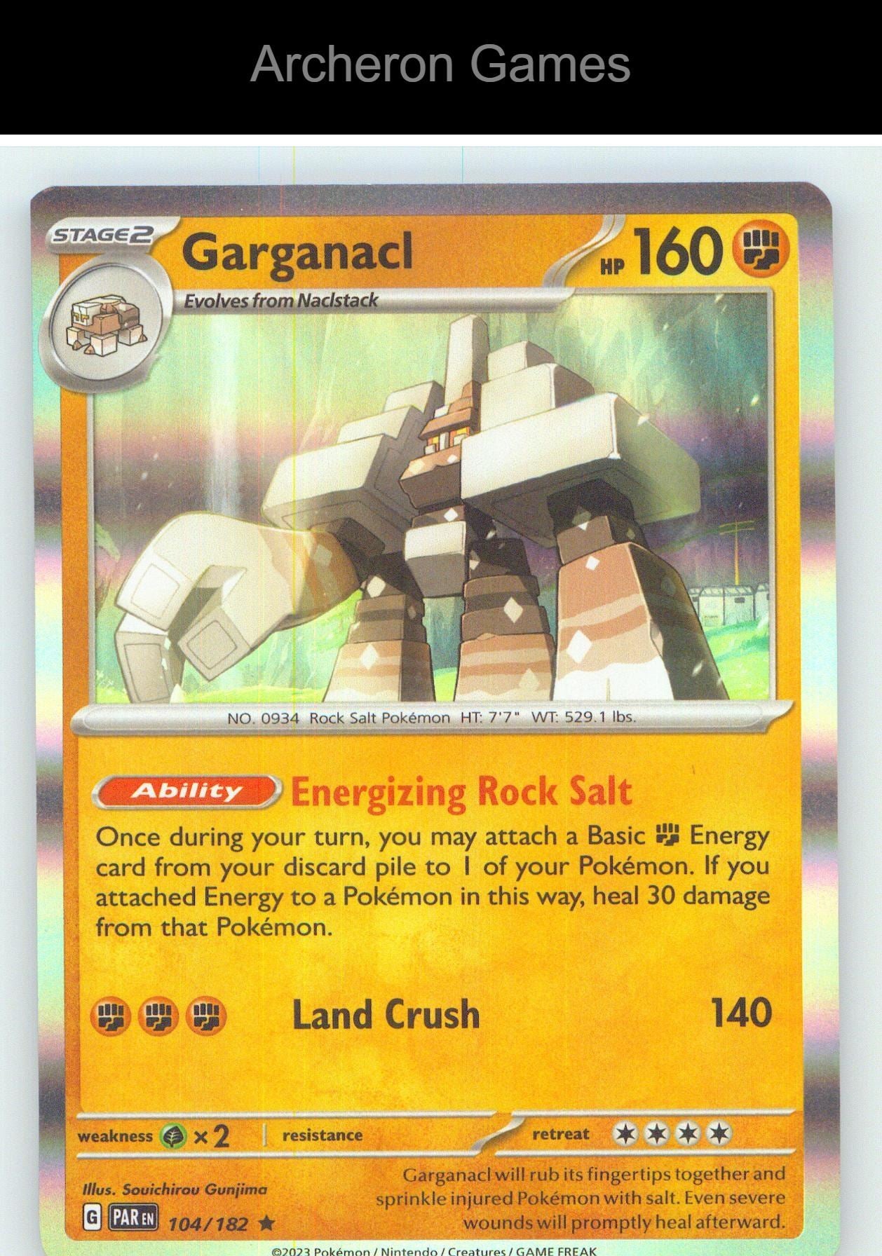 Pokemon Card Garganacl PAR 104/182 R Paradox Rift Holo