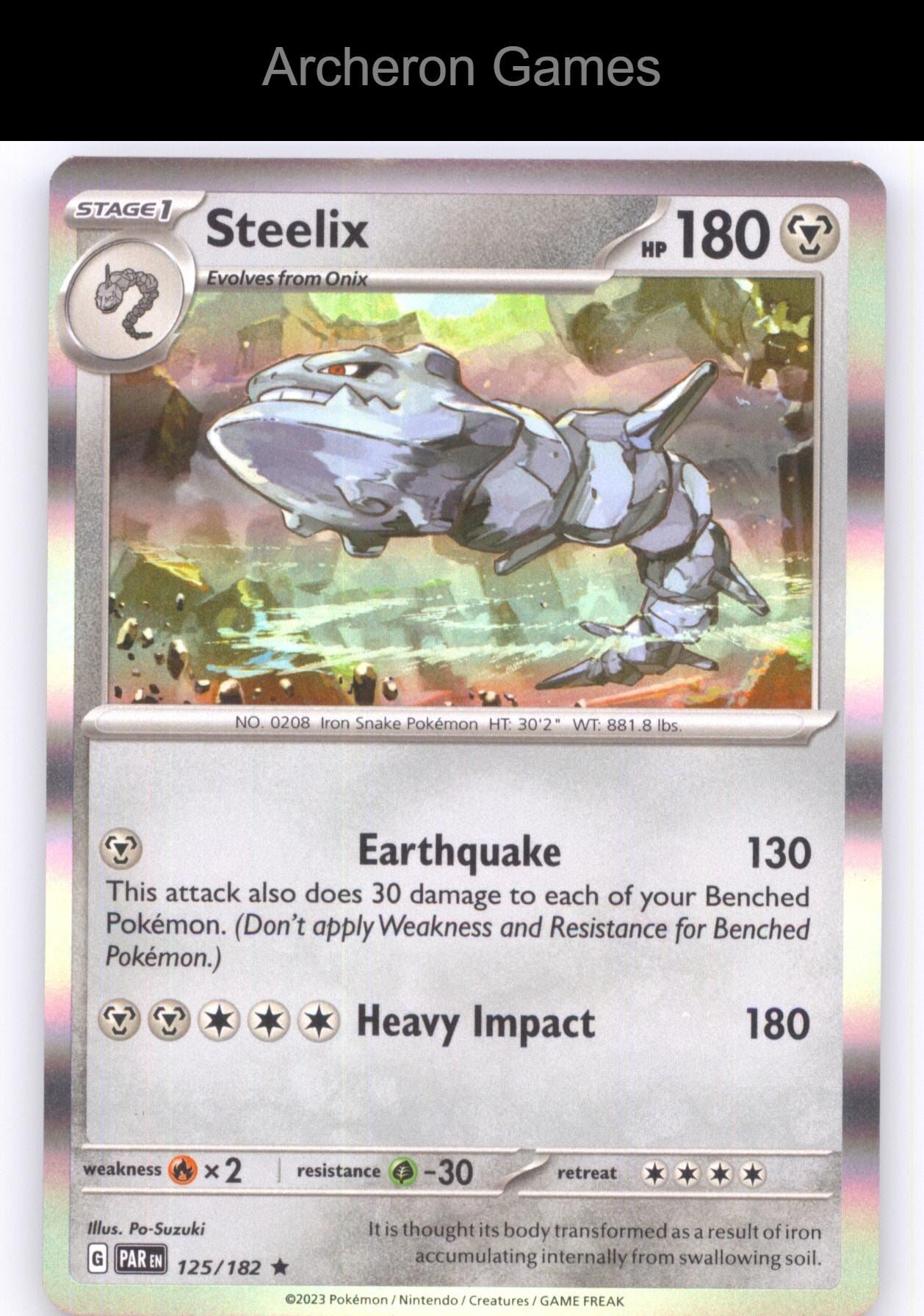 Pokemon Card Steelix PAR 125/182 R Paradox Rift Holo