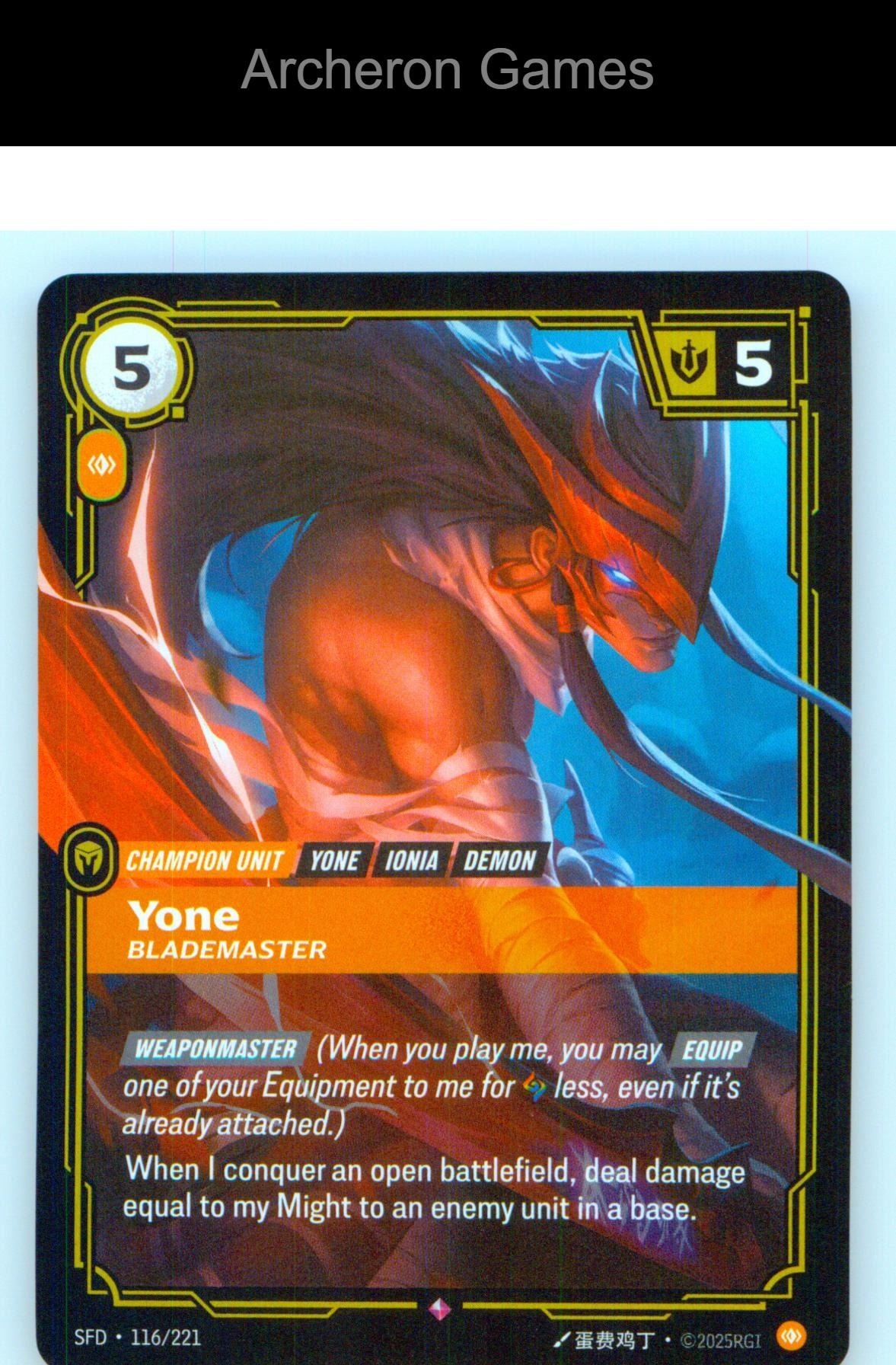 Yone - Blademaster SFD 116/221 R Spiritforged Riftbound Card