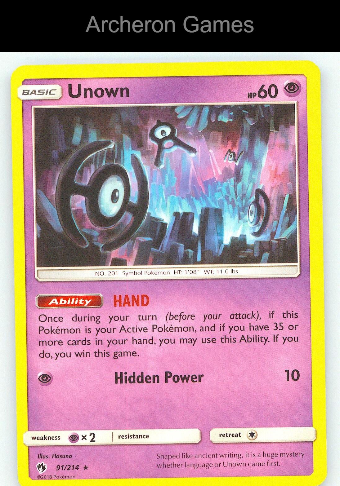 Pokemon Card Unown LOT 91/214 R Lost Thunder