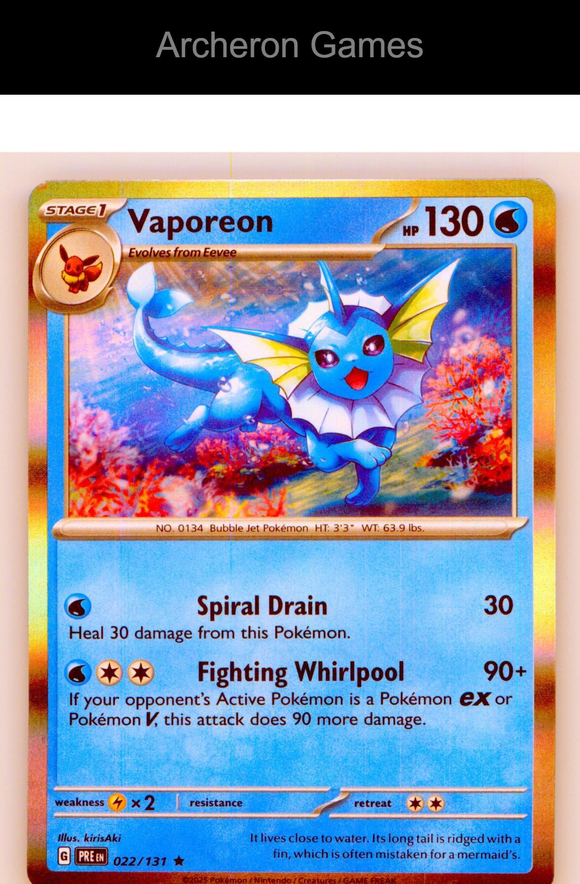 Pokemon Card Vaporeon PRE 022/131 HOLO R Prismatic Evolutions