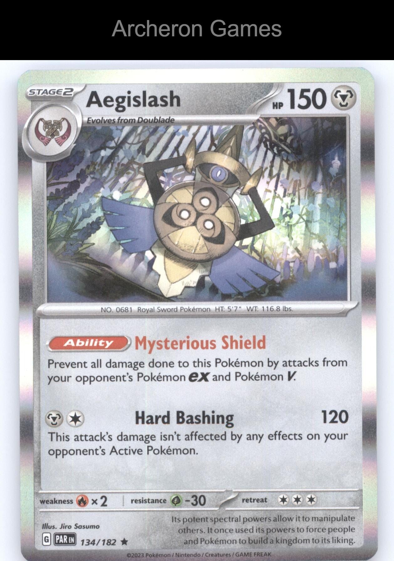 Pokemon Card Aegislash PAR 134/182 R Paradox Rift Holo