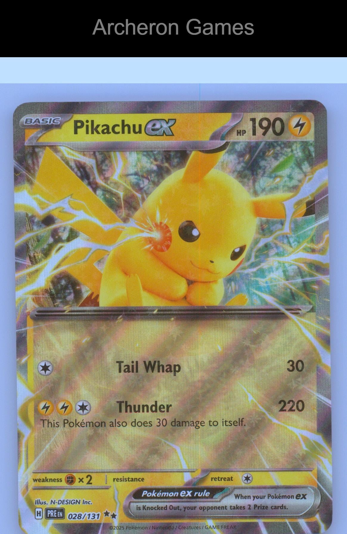 Pokemon Card Pikachu ex PRE 028/131 Double Rare Prismatic Evolutions Holo