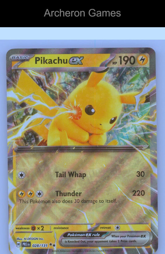 Pokemon Card Pikachu ex PRE 028/131 Double Rare Prismatic Evolutions Holo