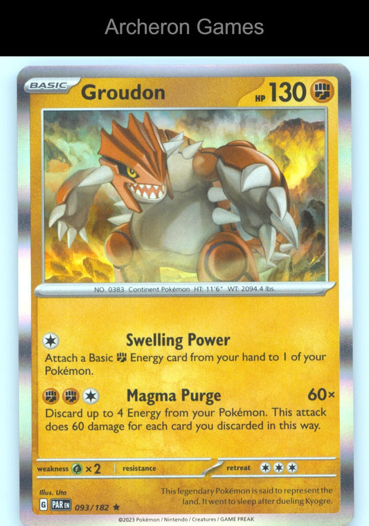 Pokemon Card Groudon PAR 093/182 R Paradox Rift Holo