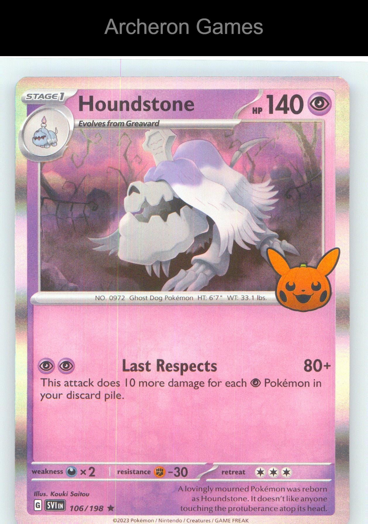 Pokemon Card Houndstone TTBB23 106/198 HOLO R Trick or Trade BOOster 2023