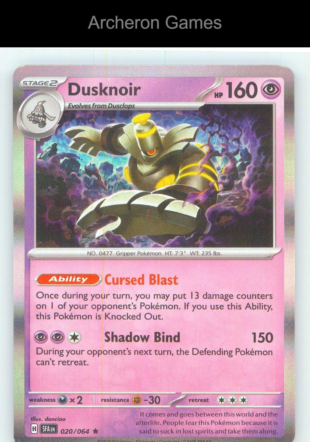 Pokemon Card Dusknoir SFA 020/064 R Shrouded Fable Holo