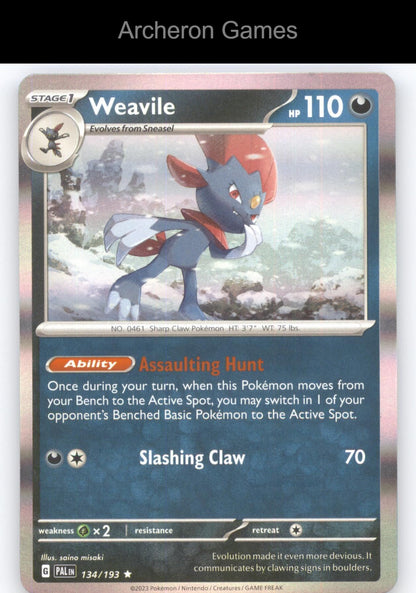 Pokemon Card Weavile PAL 134/193 R Paldea Evolved Holo