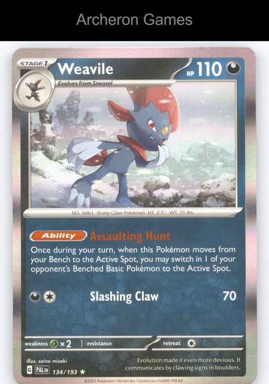Pokemon Card Weavile PAL 134/193 R Paldea Evolved Holo