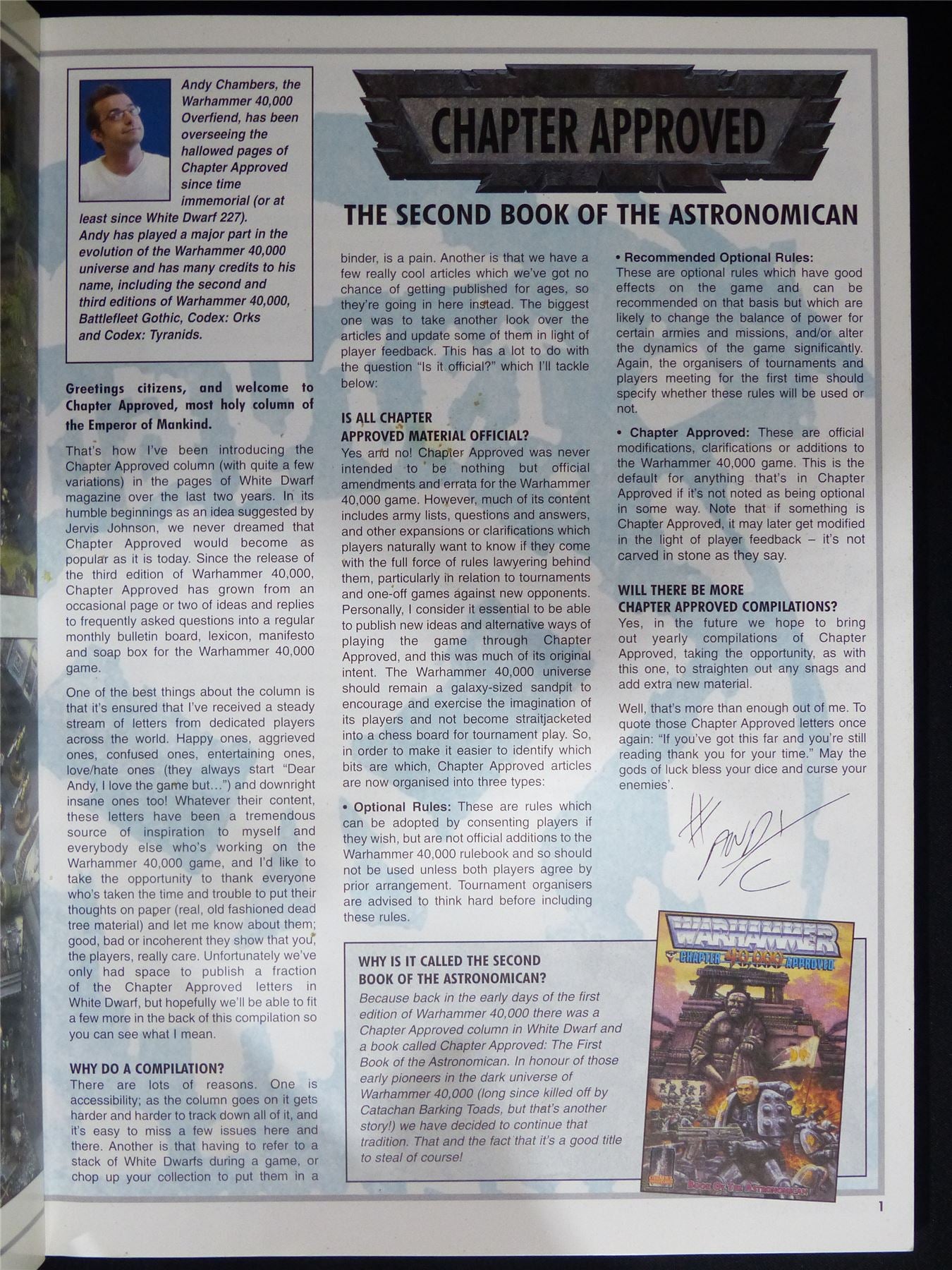Chapter Approved 2001 Softback - Warhammer 40K #1P2
