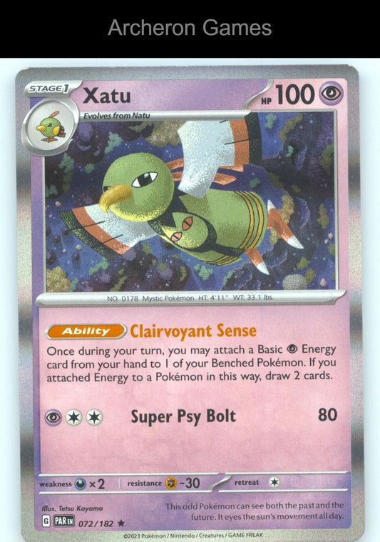Pokemon Card Xatu PAR 072/182 R Paradox Rift Holo