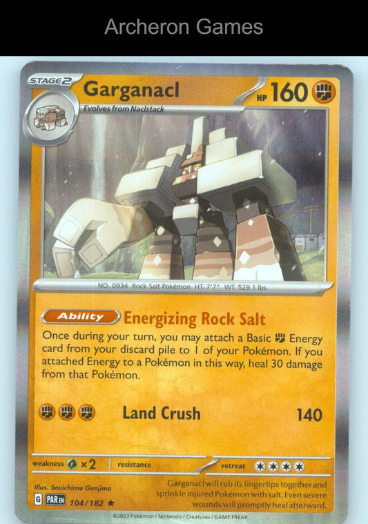 Pokemon Card Garganacl PAR 104/182 R Paradox Rift Holo