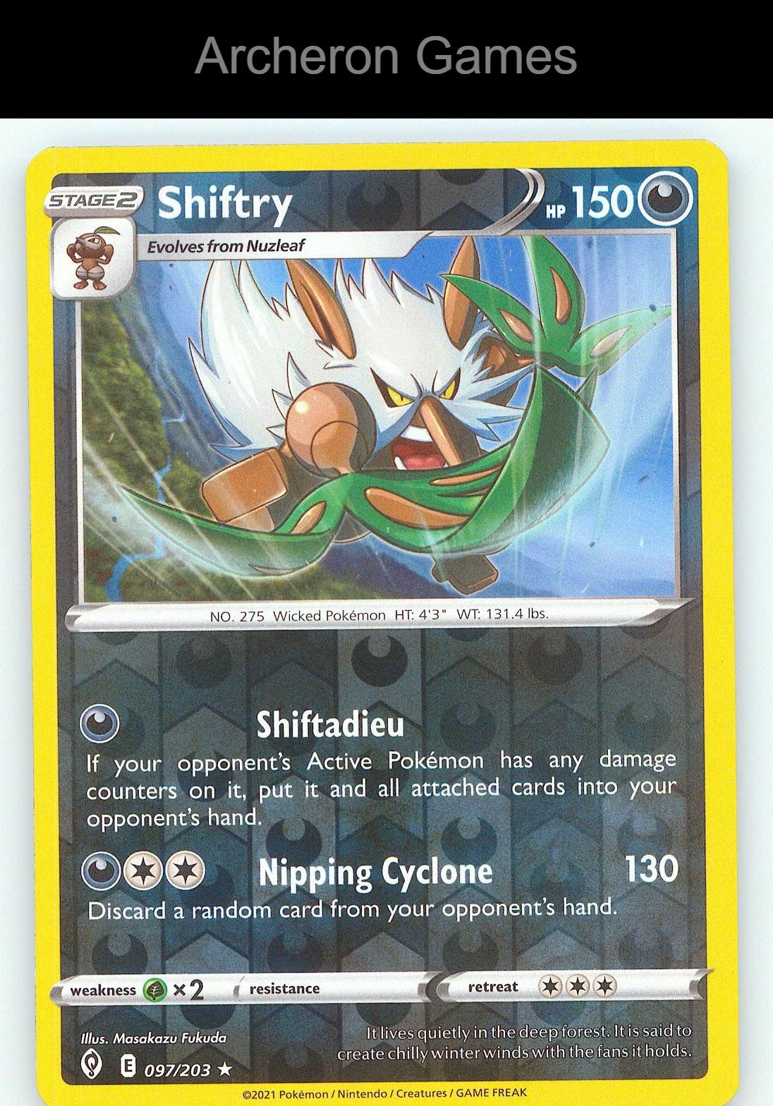 Pokemon Card Shiftry EVS 097/203 R Evolving Skies Reverse Holo