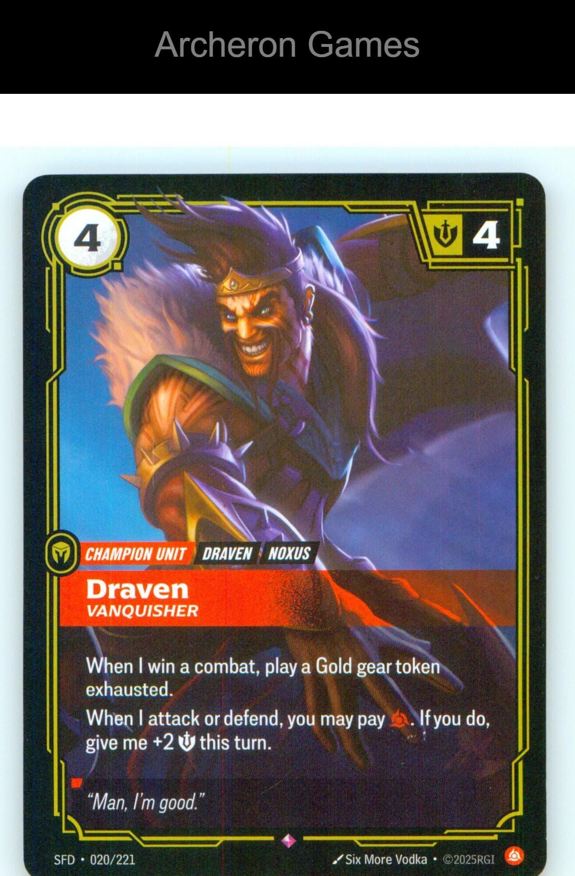 Draven - Vanquisher SFD 020/221 R Spiritforged Riftbound Card