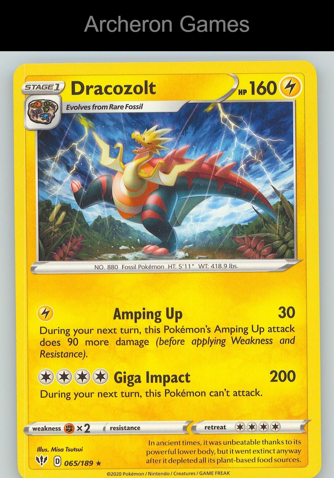 Pokemon Card Dracozolt DAA 065/189 R Darkness Ablaze