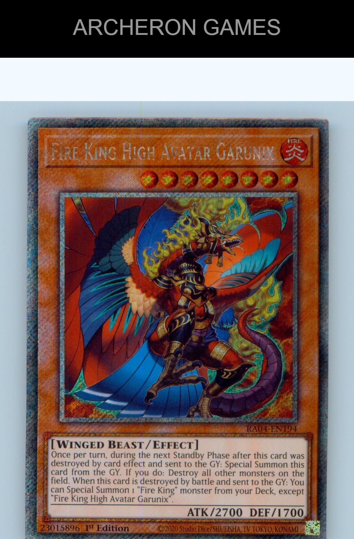 Fire King High Avatar Garunix (Platinum Secret Rare) YUGIOH Card 1st Edition