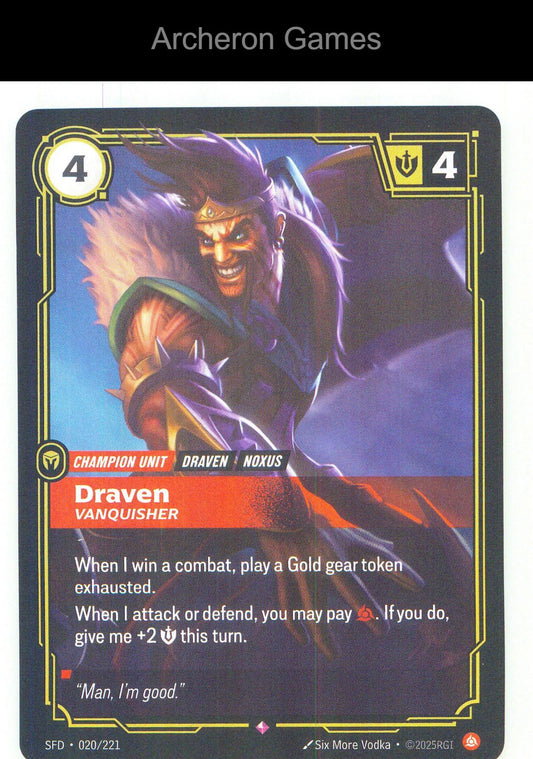 Draven - Vanquisher SFD 020/221 R Spiritforged Riftbound Card Foil