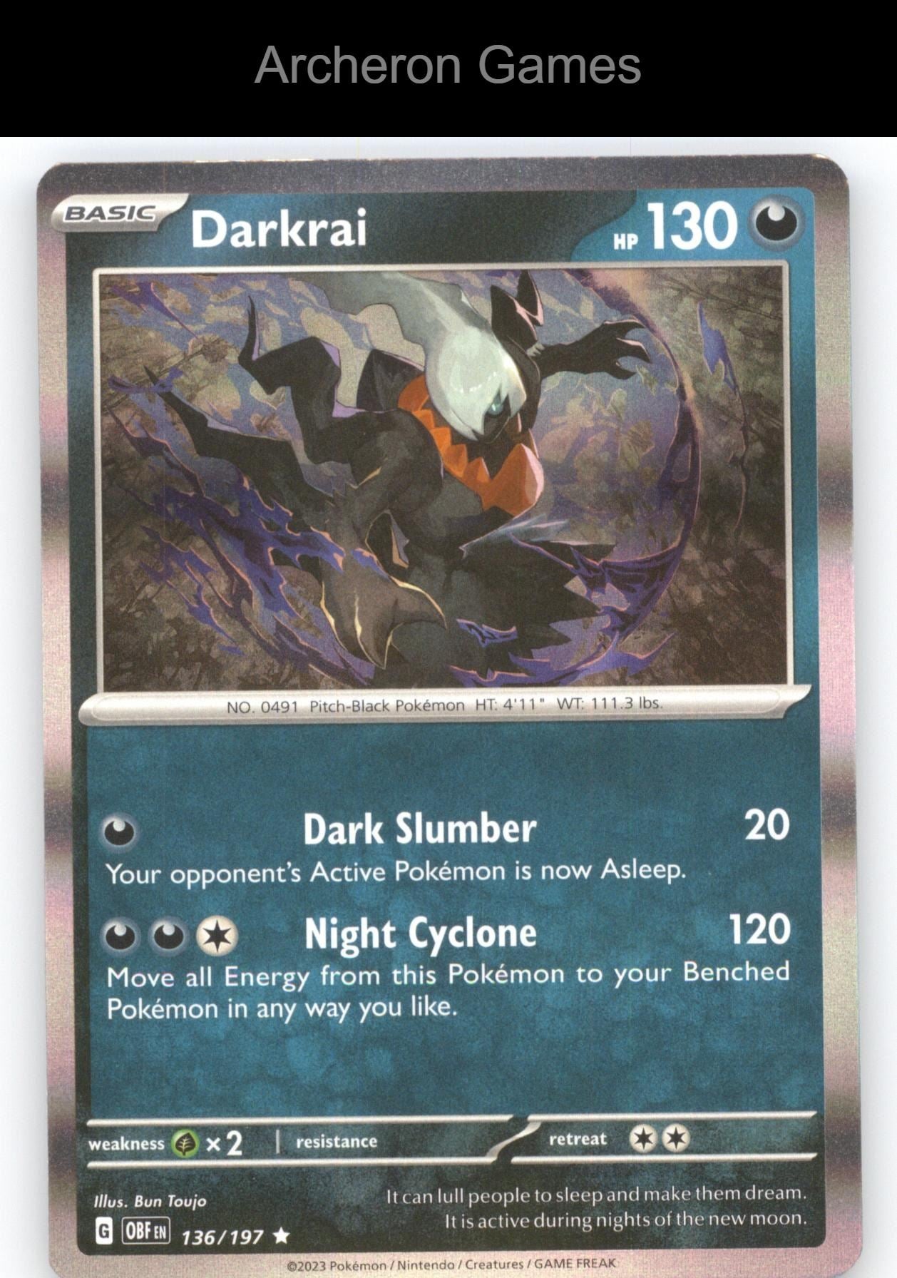Pokemon Card Darkrai OBF 136/197 R Obsidian Flames Holo