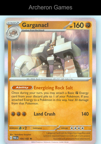 Pokemon Card Garganacl PAR 104/182 R Paradox Rift Holo