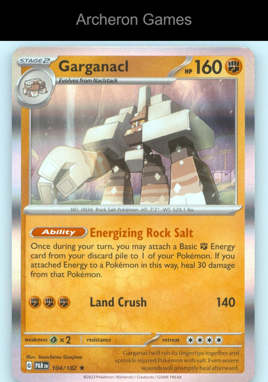 Pokemon Card Garganacl PAR 104/182 R Paradox Rift Holo