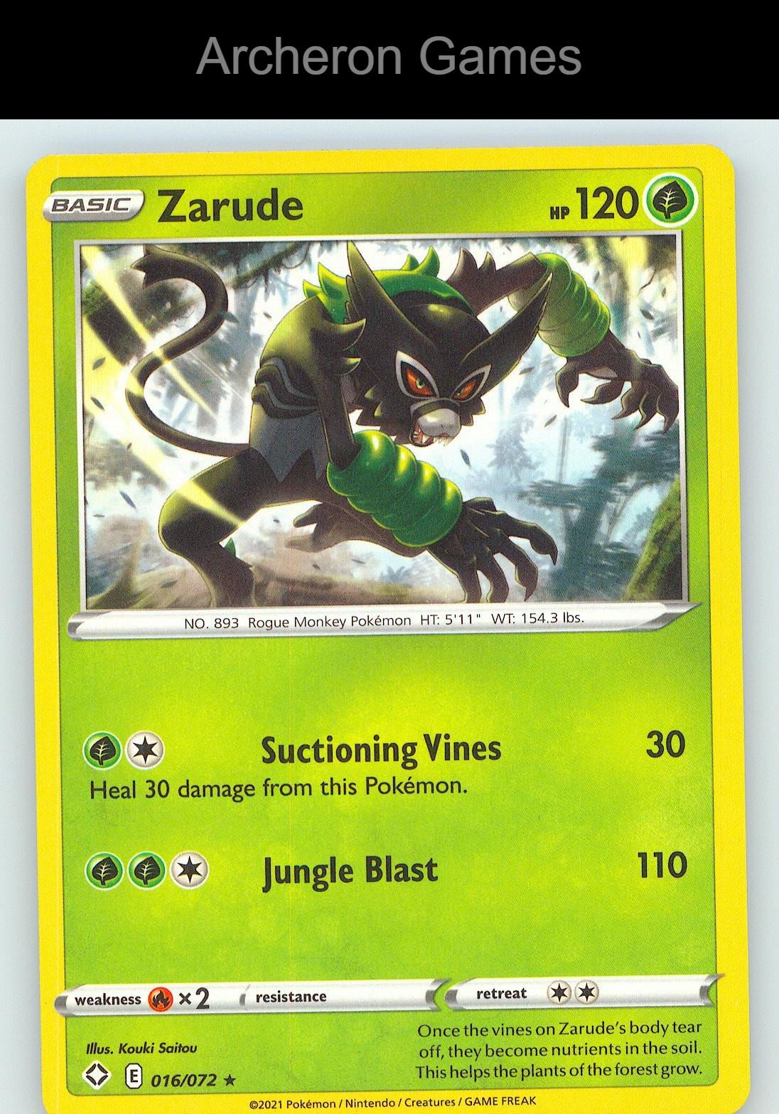 Pokemon Card Zarude SHF 016/072 R Shining Fates